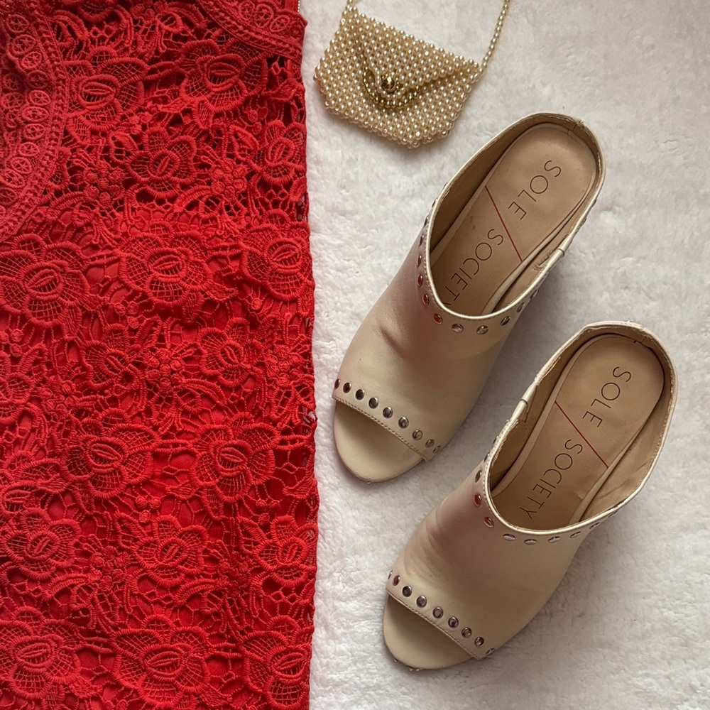 Sole Society Tan Mules with Studded Detail Size 6
